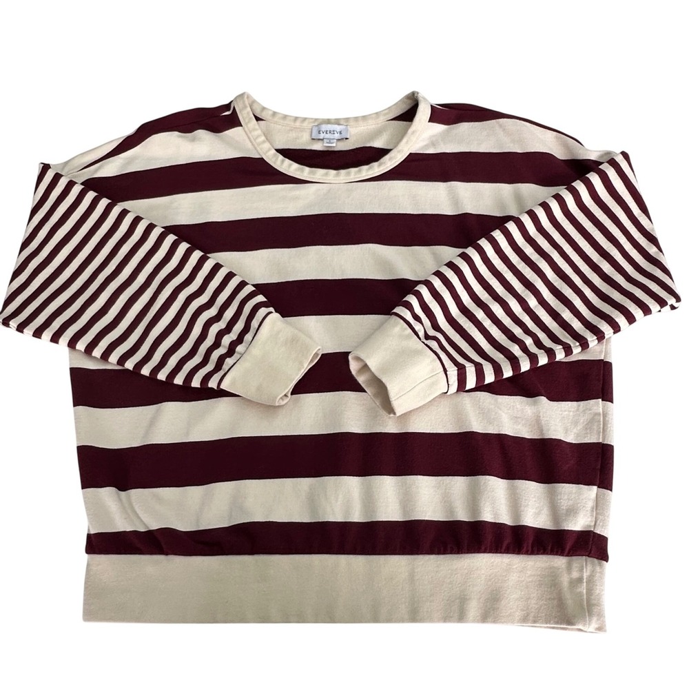 Evereve Burgundy & Cream Striped Pullover Sweatshirt